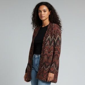 Lucky Brand Multicolor Open Front Cardigan XS Fall Boho Festival